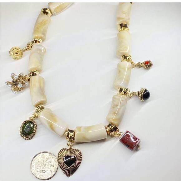 NEW Gold & Cream Beaded Statement Necklace - Picture 7 of 8